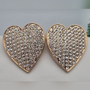 ✨2/$10✨ Large Heart Stud Earrings Gold Tone Pavé  CZ 1.5" Statement Sparkly
